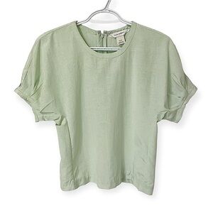 NWT Club Monaco Sculptured Puff Sleeve Short Sleeve Blouse Mint Green XSmall